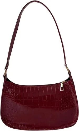 QWINEE Small Shoulder Bags for Women Zipper Crocodile Embossed Handbag Faux Leather Underarm Purse