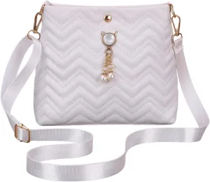 QWINEE Women's Quilted Crossbody Bag Faux Pearl Handbag Shoulder Bags with Adjustable Strap