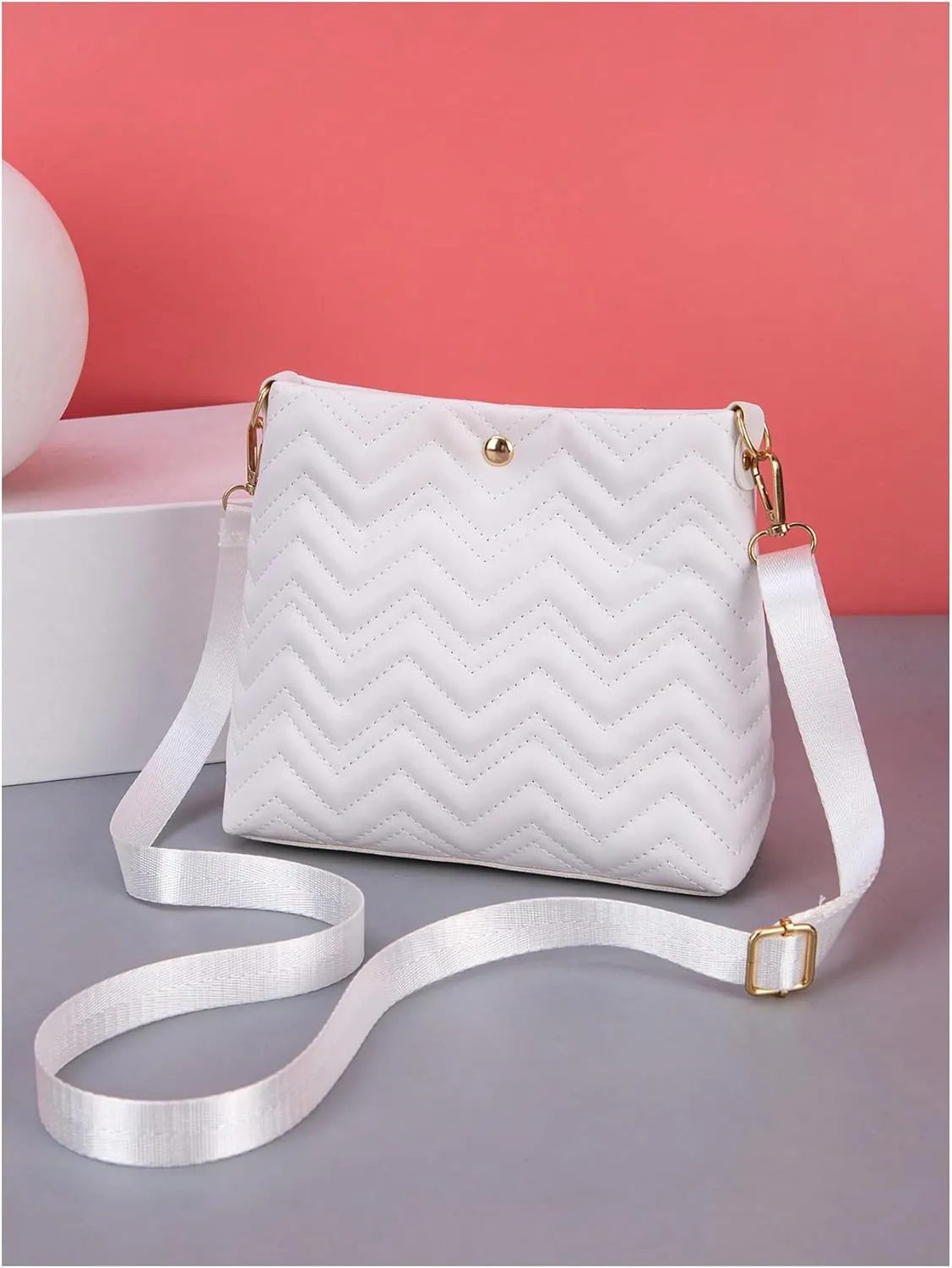 QWINEE Women's Quilted Crossbody Bag Faux Pearl Handbag Shoulder Bags with Adjustable Strap