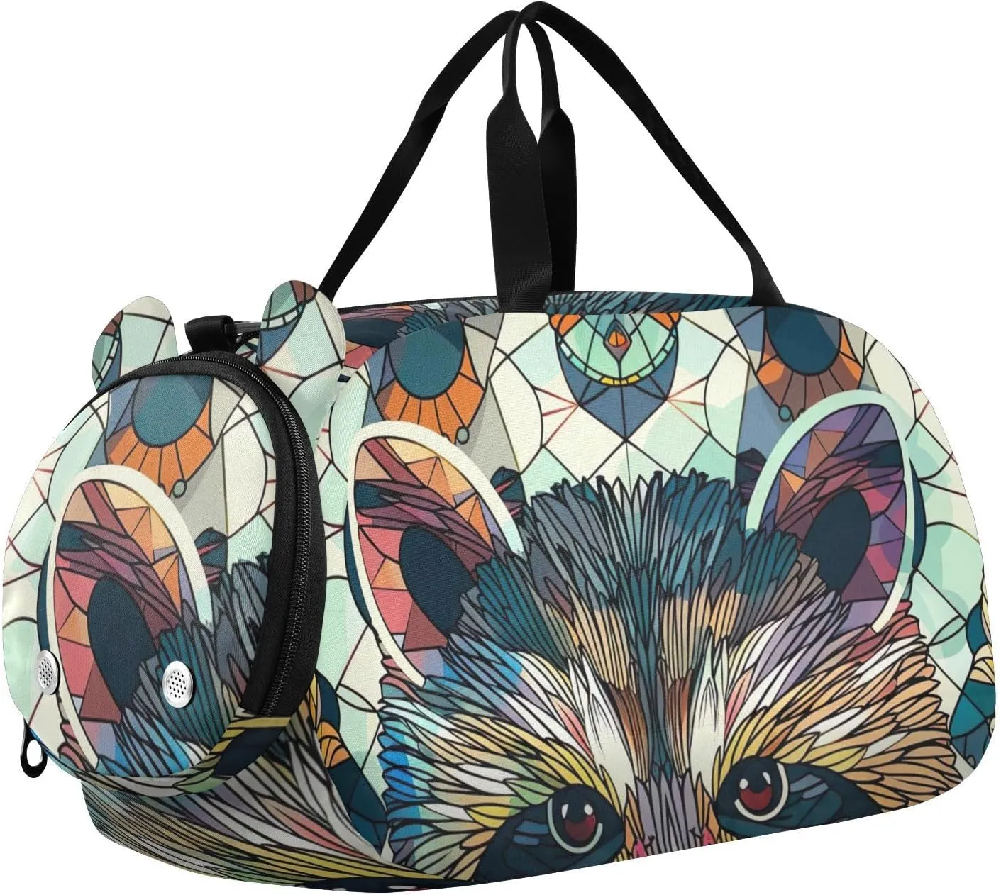 Raccoon Portrait Pattern Duffle Bag for Girl, Sports Duffle Gym Bags with Shoe Compartment, Personalized Overnight Bag Travel Weekender for Kids