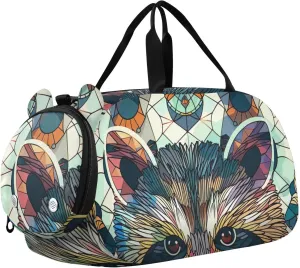 Raccoon Portrait Pattern Duffle Bag for Girl, Sports Duffle Gym Bags with Shoe Compartment, Personalized Overnight Bag Travel Weekender for Kids