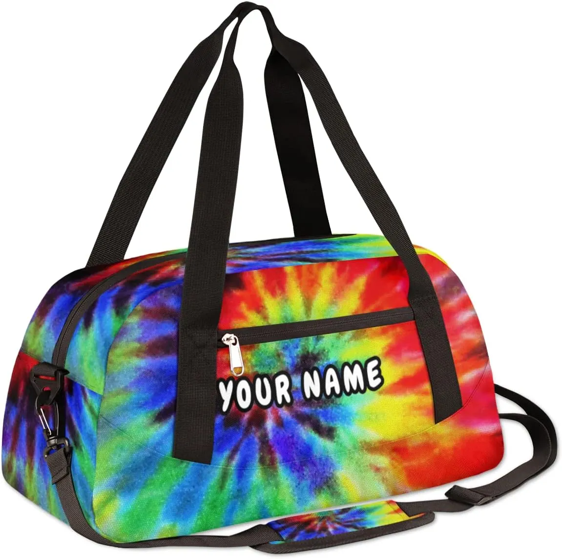 Rainbow Tie Dye Personalized Kids Duffel Bag for Girls Boys, Rainbow Debris Custom Name Dance Bag Overnight Small Duffel Bag Carry On Weekend Sports Travel Bag for School Practice Gymnastics Ballet