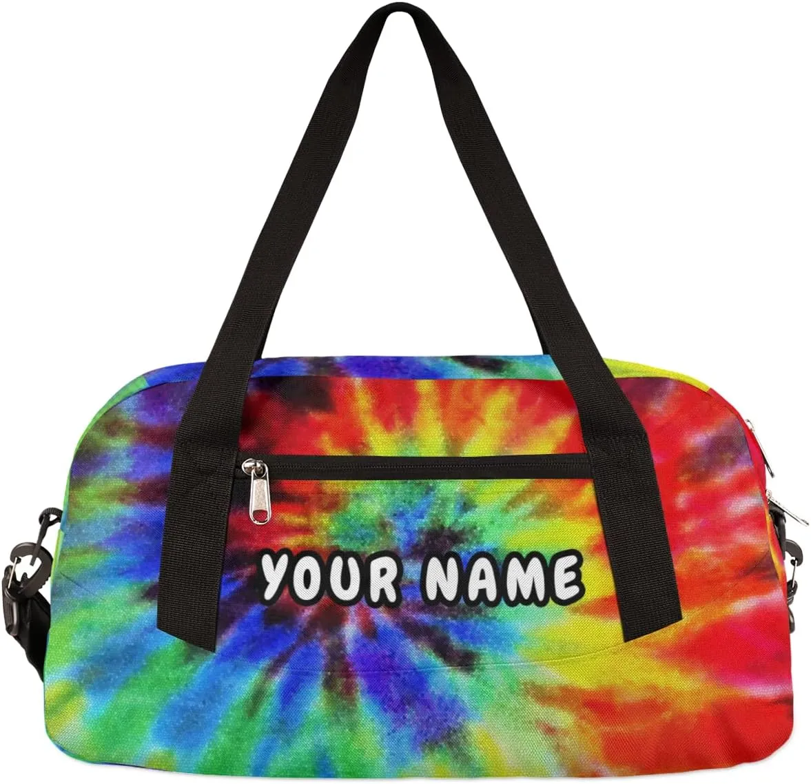 Rainbow Tie Dye Personalized Kids Duffel Bag for Girls Boys, Rainbow Debris Custom Name Dance Bag Overnight Small Duffel Bag Carry On Weekend Sports Travel Bag for School Practice Gymnastics Ballet