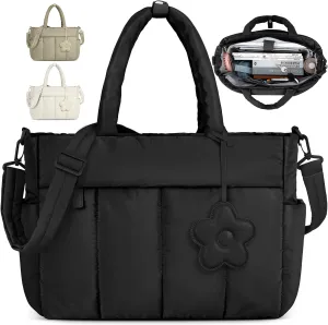 RAINSMORE Laptop Tote Bag for Women 15.6 Inch Lightweight Puffer Work Tote Bag Quilted Travel Bags with Shoulder Strap Large Computer Briefcase Teacher Nurse Bag for Casual Office Travel