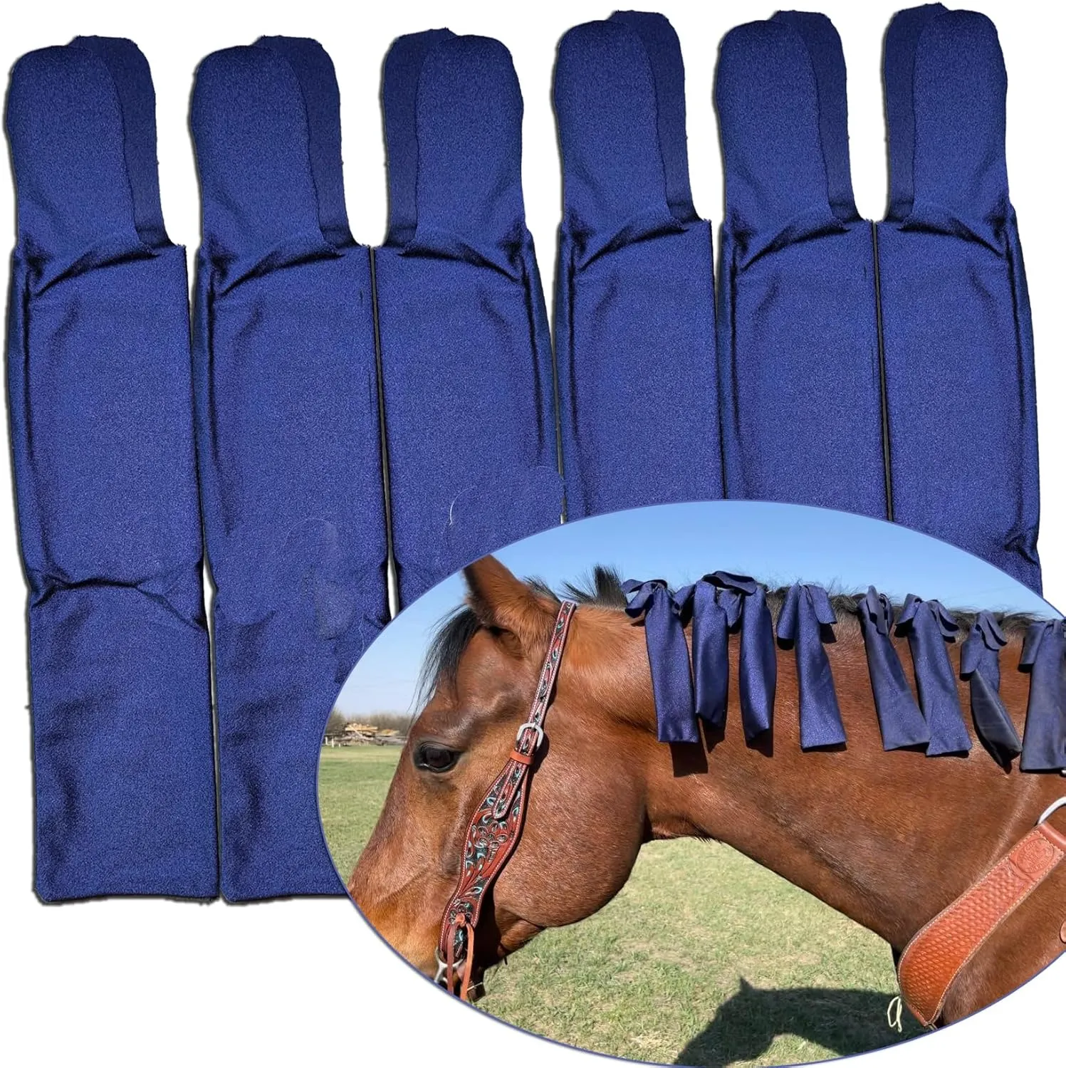 Ranch Hand Horse Mane Bags - Protect Horse's Mane from Wind, Sun & Mud - Prevents Tangles, Rubbing Out and Breakage - Made with Nylon - Easy to Use and Washable - Set of 6 (Dark Blue)