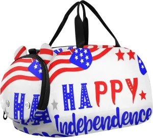 Red Blue Independence Duffle Bag for Girl, Sports Duffle Gym Bags with Shoe Compartment, Personalized Overnight Bag Travel Weekender for Kids