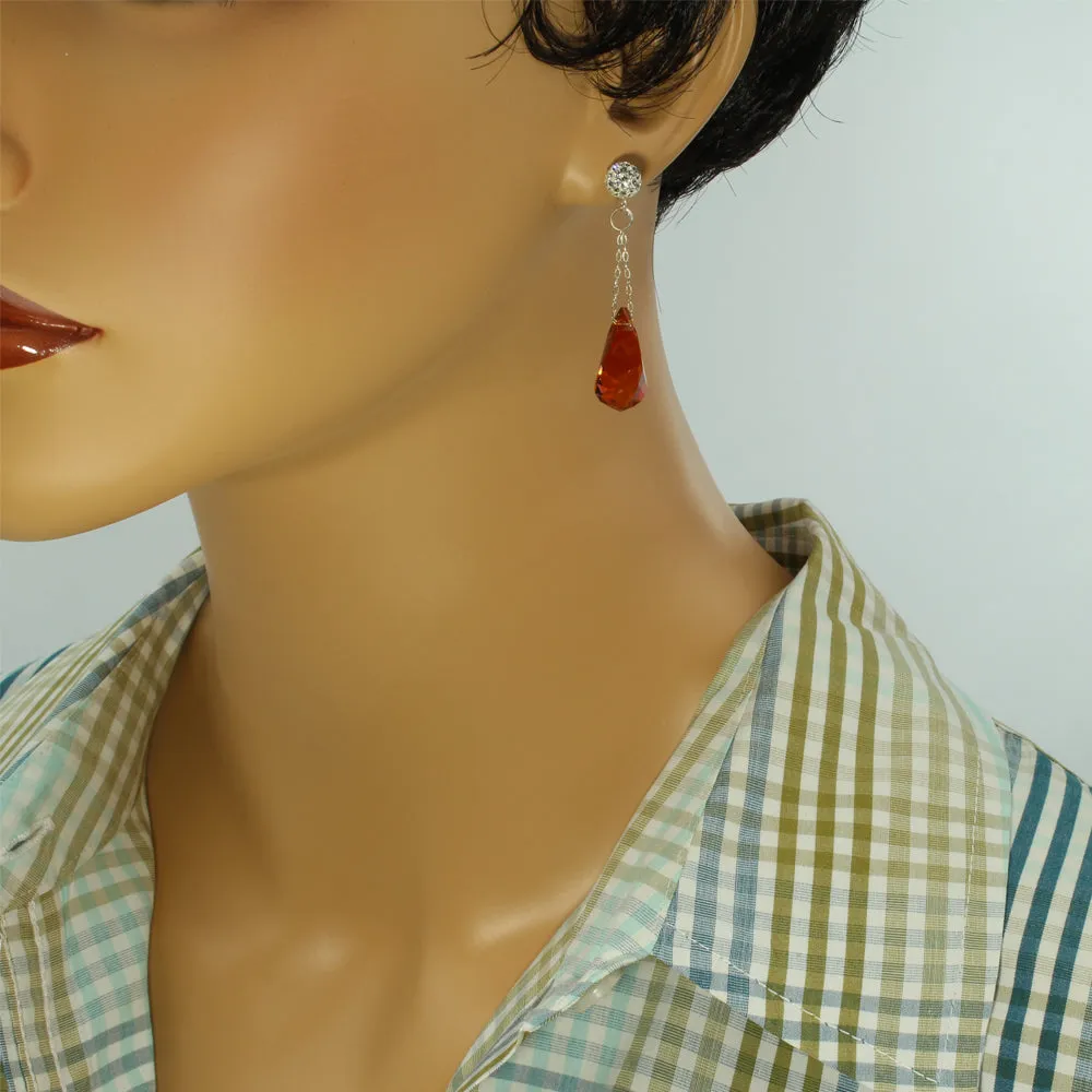 Red Magma Earrings - Sterling Silver - Red Magma - Crystal Ball Post