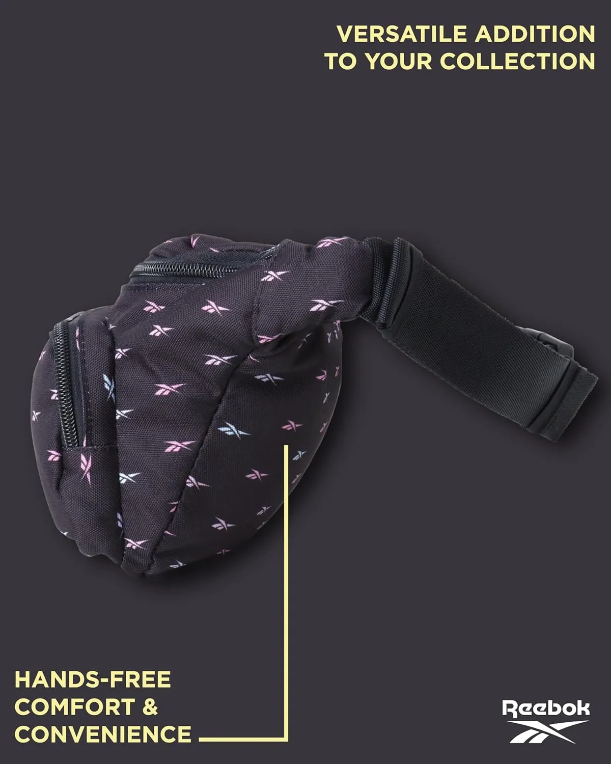 Reebok Fanny Pack - Lightweight Stylish Crossbody Waist Belt Bags for Women and Men with Adjustable Strap, Size One Size, Davis Black
