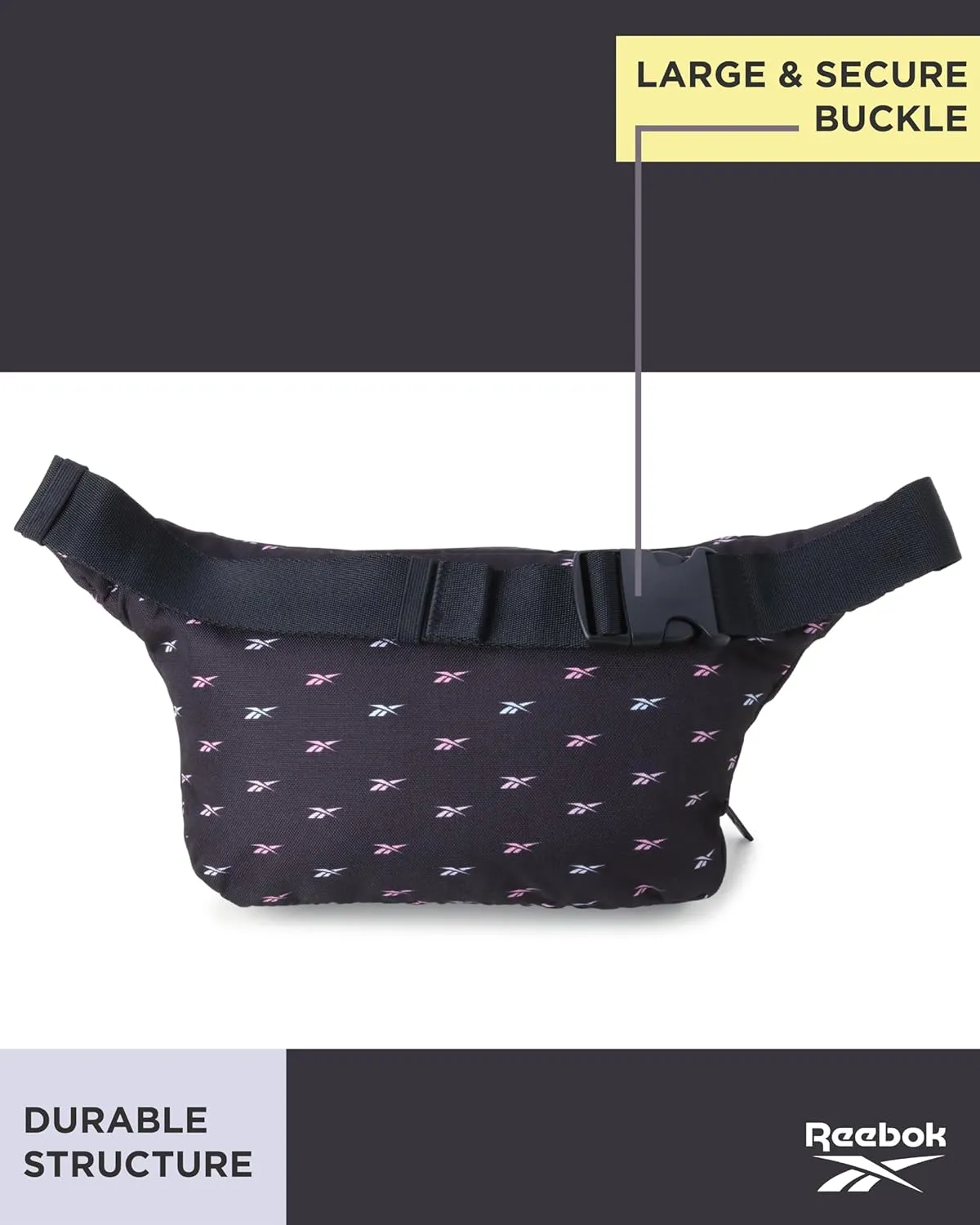 Reebok Fanny Pack - Lightweight Stylish Crossbody Waist Belt Bags for Women and Men with Adjustable Strap, Size One Size, Davis Black