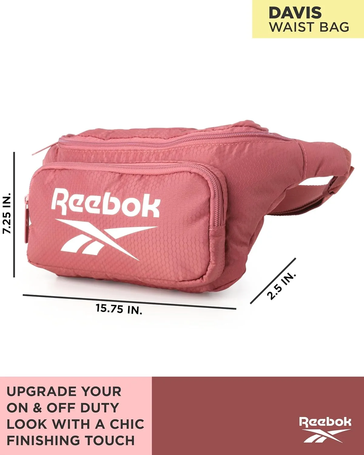 Reebok Fanny Pack - Lightweight Stylish Crossbody Waist Belt Bags for Women and Men with Adjustable Strap, Size One Size, Davis Rose