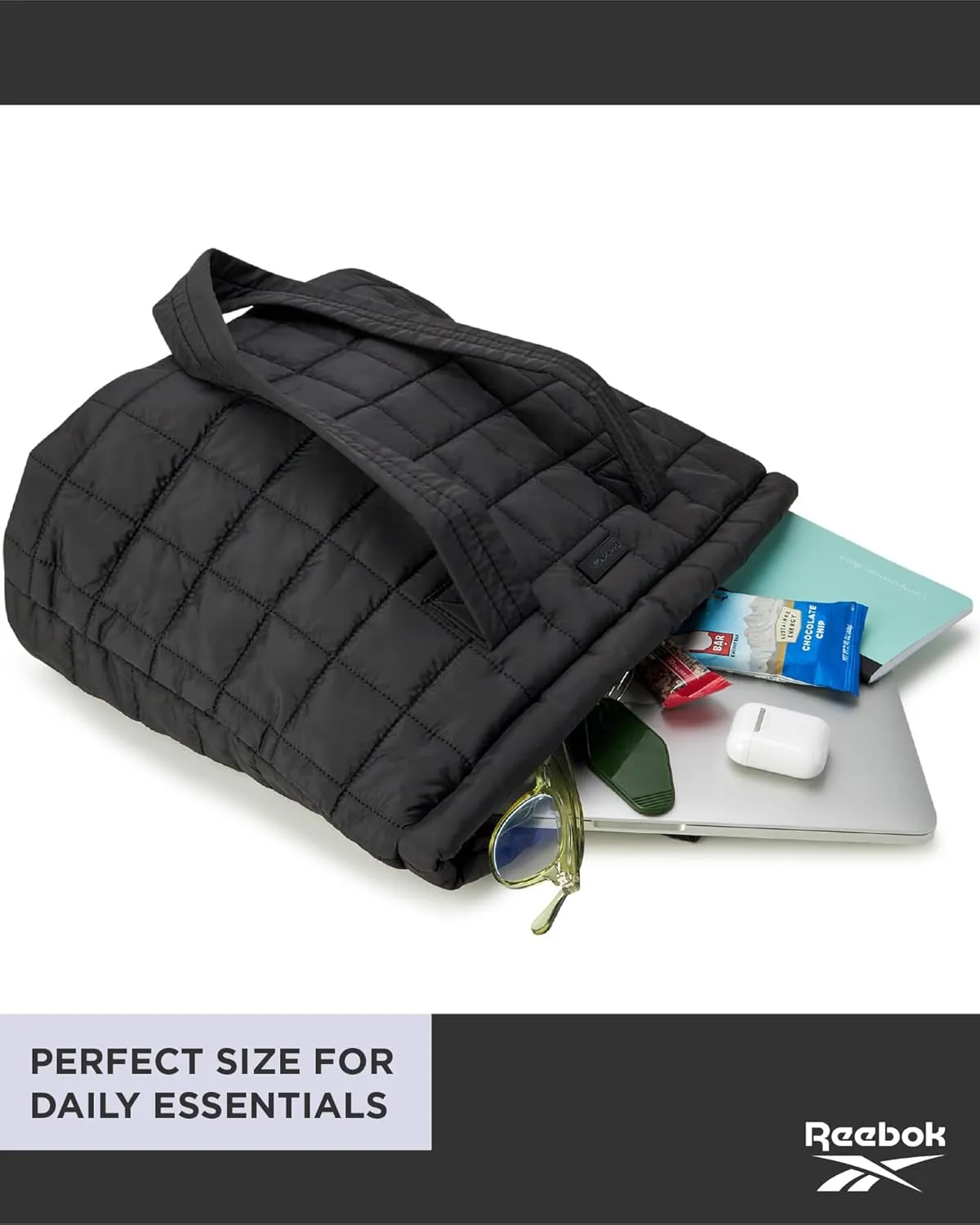 Reebok Women's Puffer Tote Bag - Lightweight Quilted Carry-All Tote Bag for Women - Casual Womens Puffy Shoulder Bags