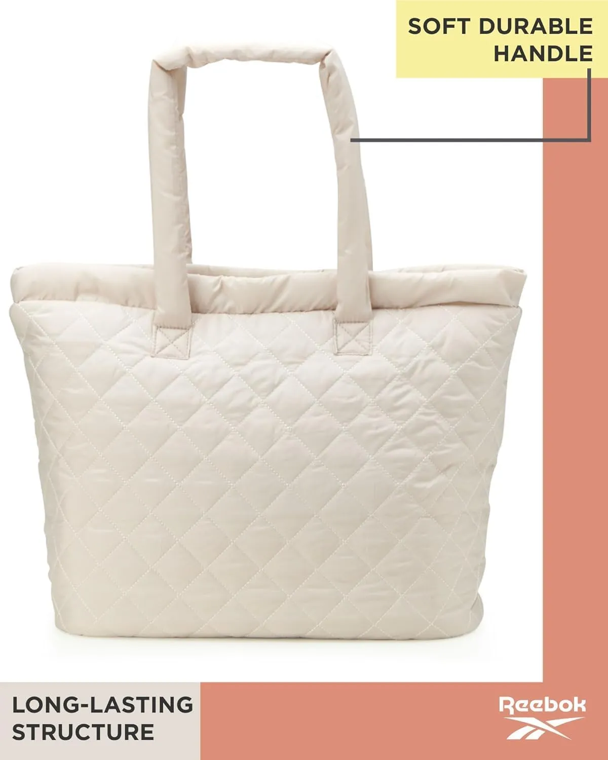 Reebok Women's Puffer Tote Bag - Lightweight Quilted Carry-All Tote Bag for Women - Casual Womens Puffy Shoulder Bags