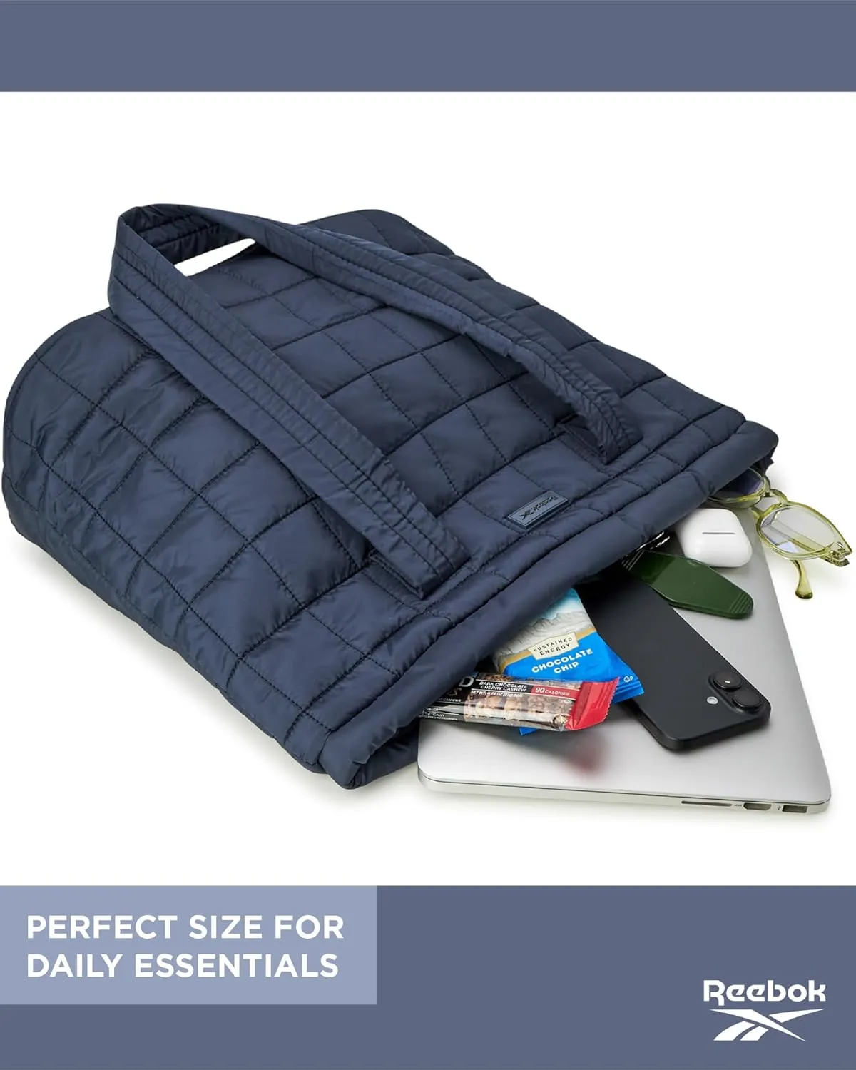 Reebok Women's Puffer Tote Bag - Lightweight Quilted Carry-All Tote Bag for Women - Casual Womens Puffy Shoulder Bags