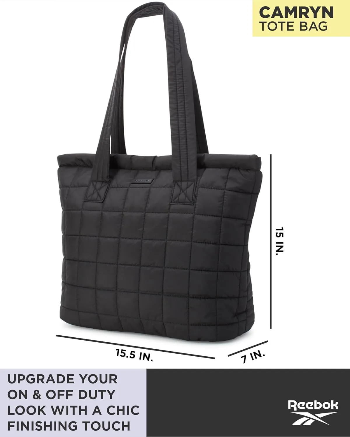 Reebok Women's Puffer Tote Bag - Lightweight Quilted Carry-All Tote Bag for Women - Casual Womens Puffy Shoulder Bags