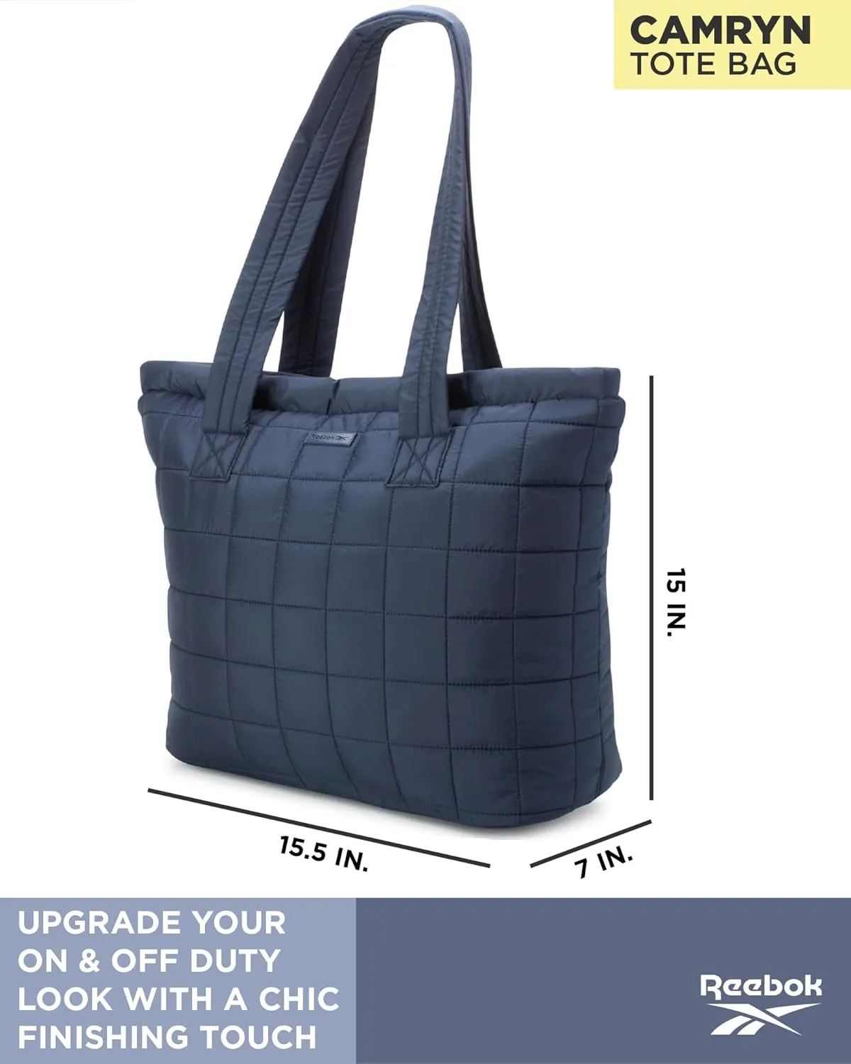 Reebok Women's Puffer Tote Bag - Lightweight Quilted Carry-All Tote Bag for Women - Casual Womens Puffy Shoulder Bags
