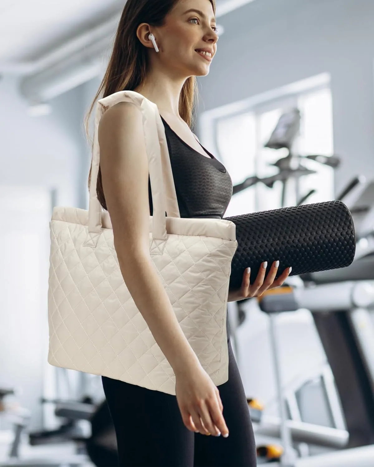 Reebok Women's Puffer Tote Bag - Lightweight Quilted Carry-All Tote Bag for Women - Casual Womens Puffy Shoulder Bags