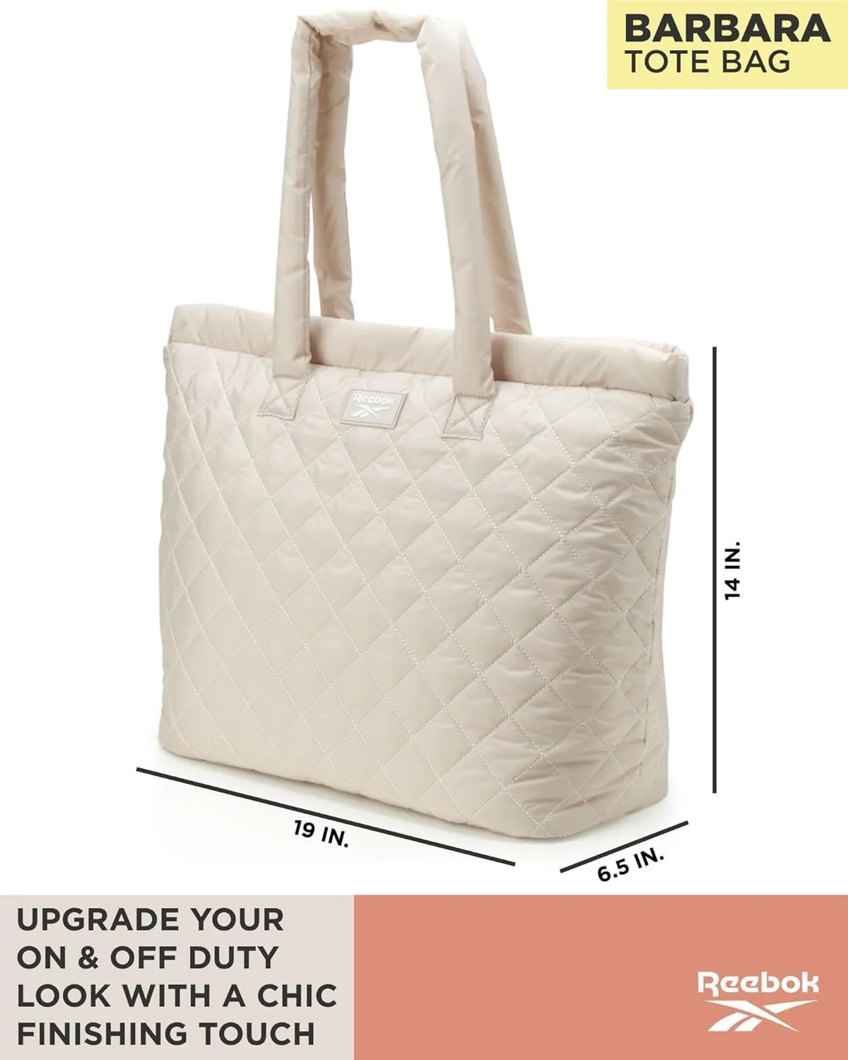 Reebok Women's Puffer Tote Bag - Lightweight Quilted Carry-All Tote Bag for Women - Casual Womens Puffy Shoulder Bags