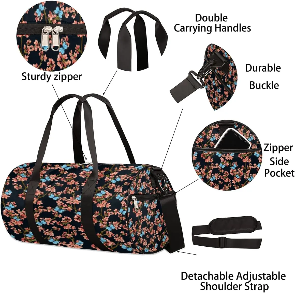 Rero Blossom Butterfly Gym Bag Small Gym Duffel Bags for Men Women Overnight Weekender Bag Lightweight Sport Duffle Bag Carry On Gymbag