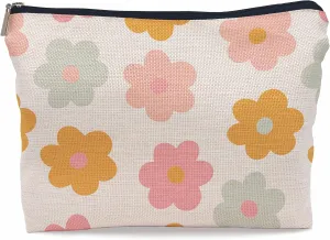 Retro Groovy 60s 70s Daisy Flowers Makeup Bag Cosmetic Bag Zipper Pouch Toiletry Bags,Groovy Gifts for Women Teen Girls Her