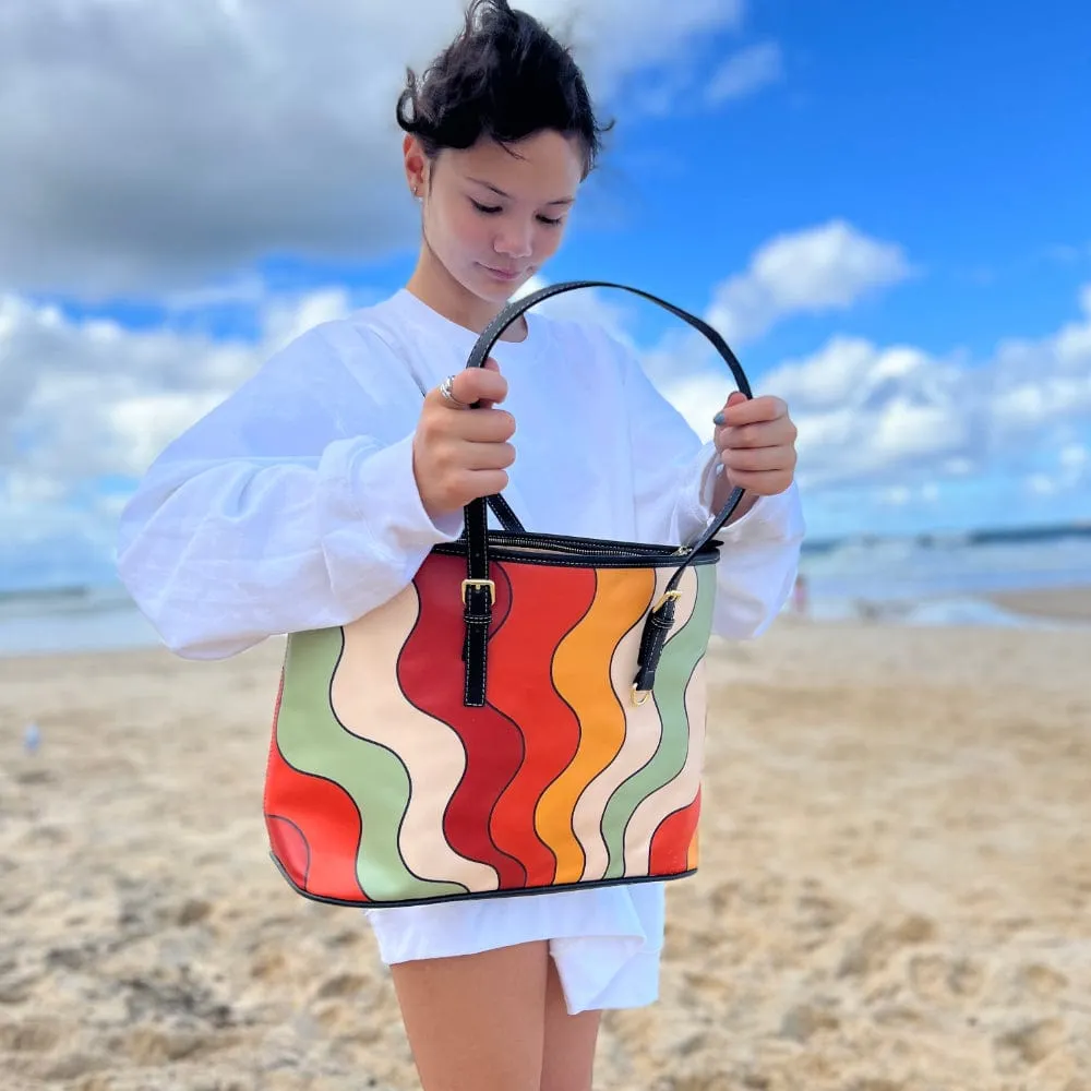 Retro Groovy Vibes | Leather Tote Bag