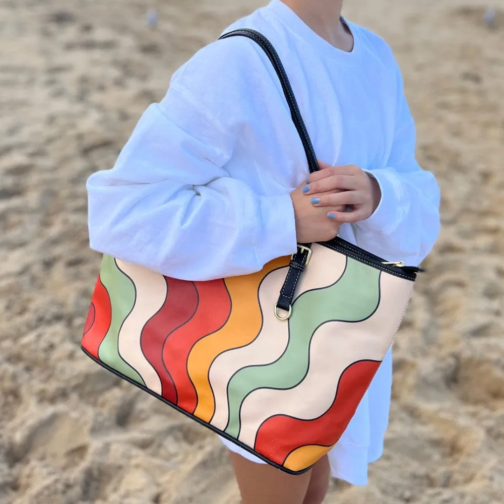 Retro Groovy Vibes | Leather Tote Bag