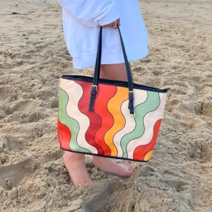 Retro Groovy Vibes | Leather Tote Bag