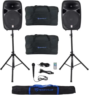 Rockville RPG152K Dual 15" Speakers w/Bluetooth Mic Stands Cables Carry Bags