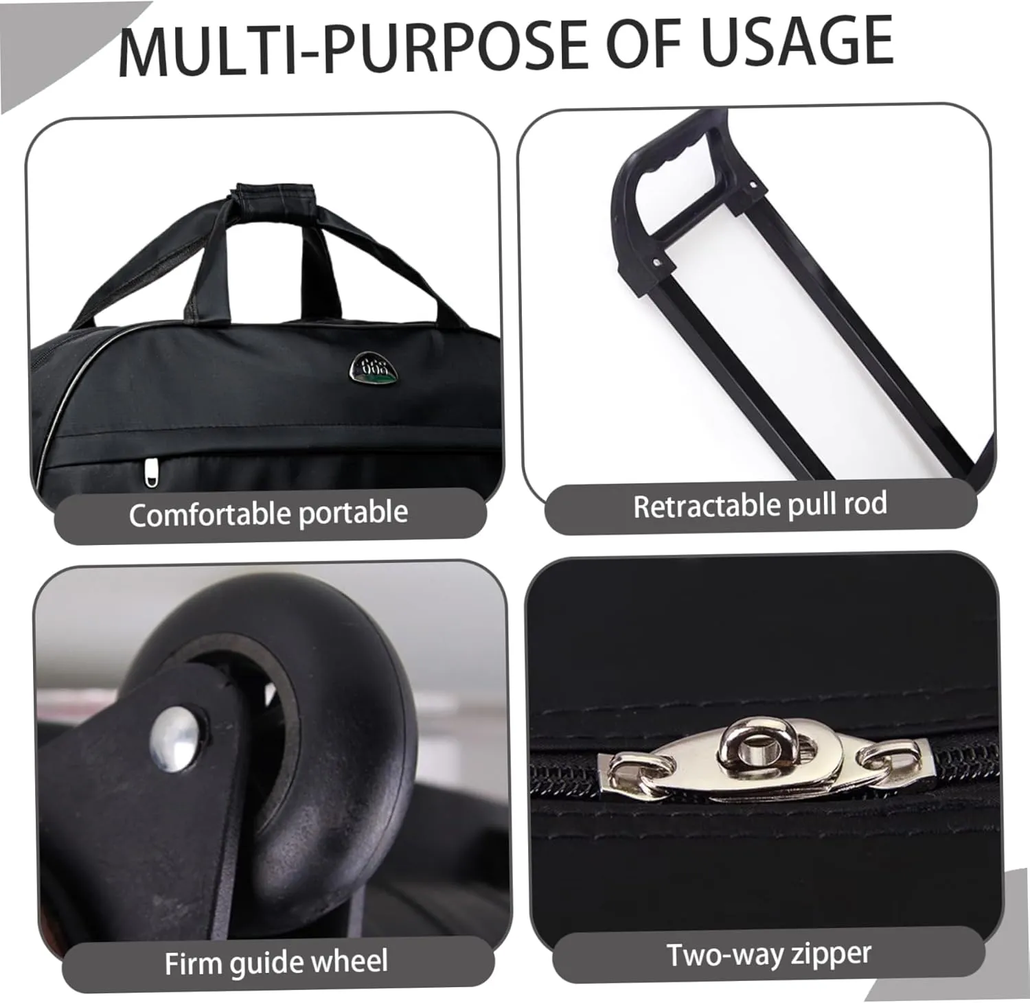 Rolling Duffle Bag with Wheels Large Capacity Wheeled Duffel Bag Waterproof Duffle with Wheels and Handle Carry On Weekender Fashion Travel Bags for Women & Men, Black