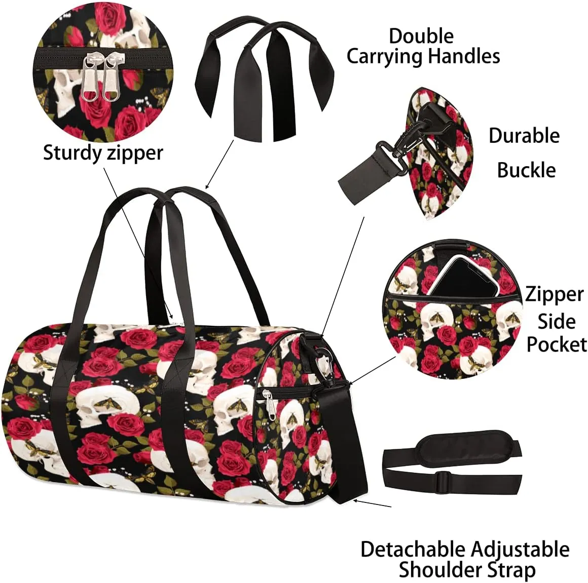 Rose Blossom Butterfly Gym Bag Small Gym Duffel Bags for Men Women Overnight Weekender Bag Lightweight Sport Duffle Bag Carry On Gymbag