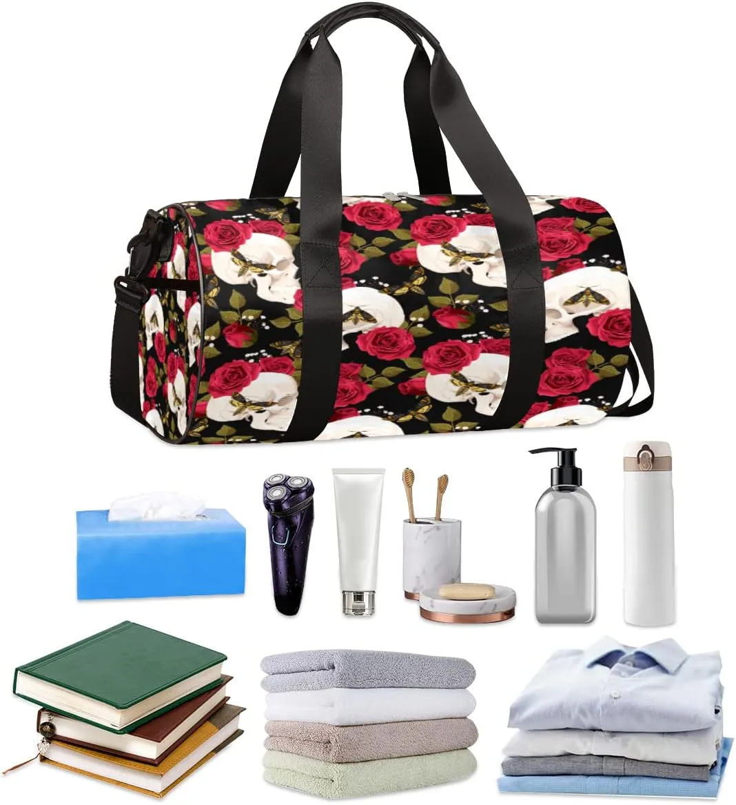Rose Blossom Butterfly Gym Bag Small Gym Duffel Bags for Men Women Overnight Weekender Bag Lightweight Sport Duffle Bag Carry On Gymbag