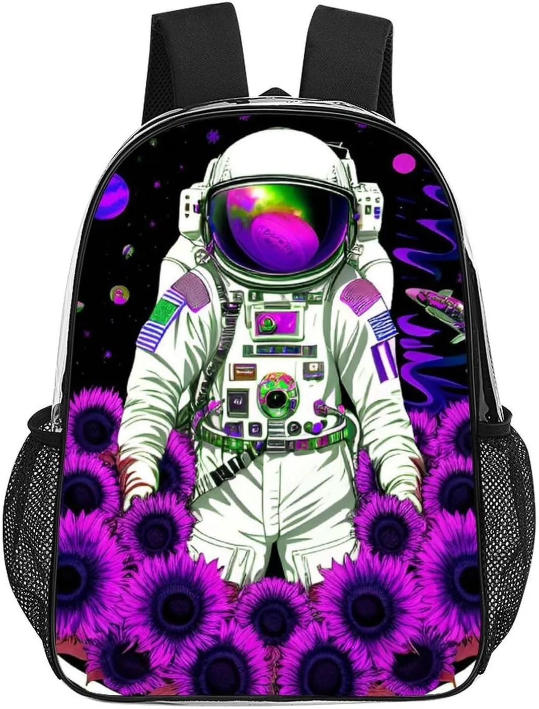 Rucksack Anti-Theft Multipurpose Big Capacity Carry On Bag - Psychedelic Space Astronaut Sunflower Snake Art Traveling & Camping Backpack Transparent Bag