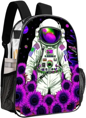 Rucksack Anti-Theft Multipurpose Big Capacity Carry On Bag - Psychedelic Space Astronaut Sunflower Snake Art Traveling & Camping Backpack Transparent Bag