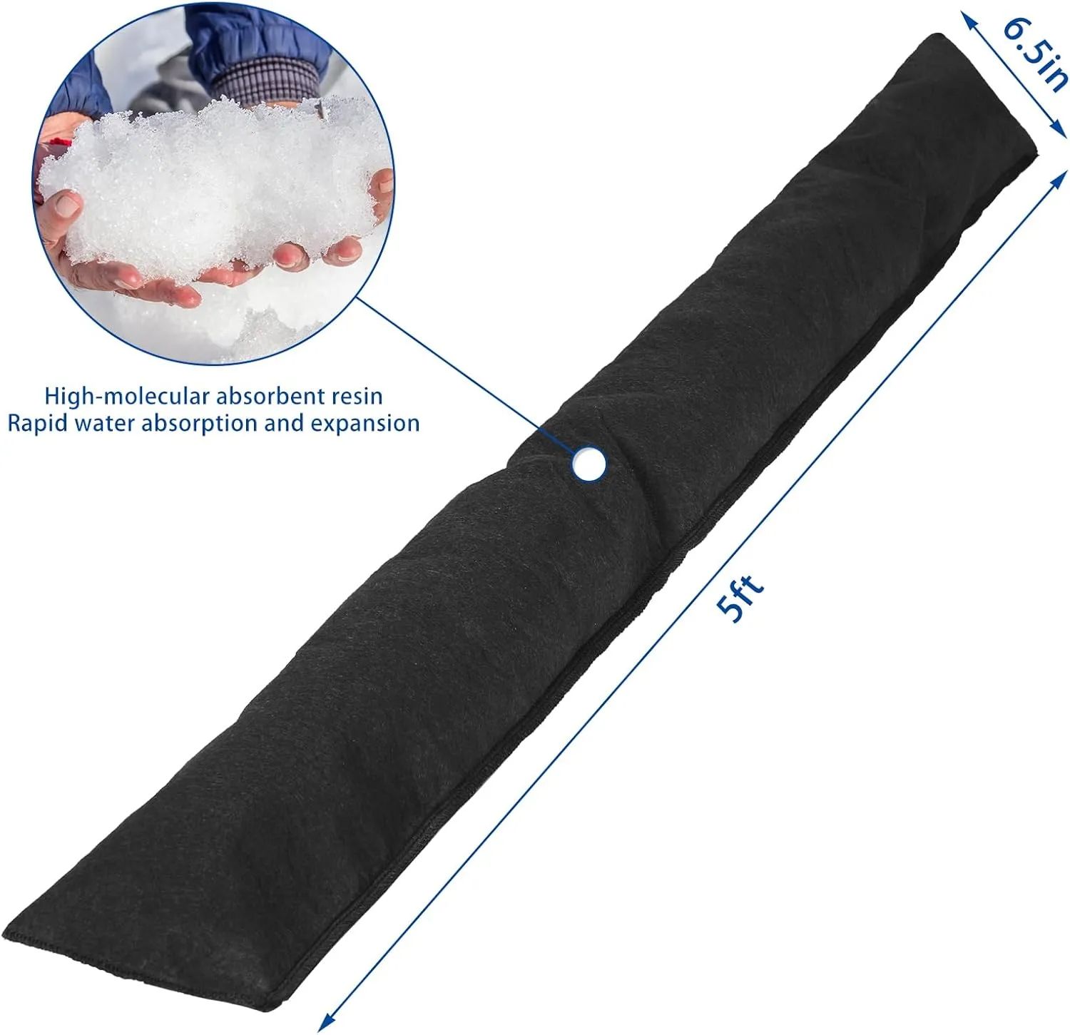 Sabary Water Barrier 5 ft x 6.5 inch Absorbent Flood Barriers Home Sandless Sand Bags for Flooding Reusable Water Absorber Snake for Rain Hurricane Garage Basement Door, Black(12 Pcs)