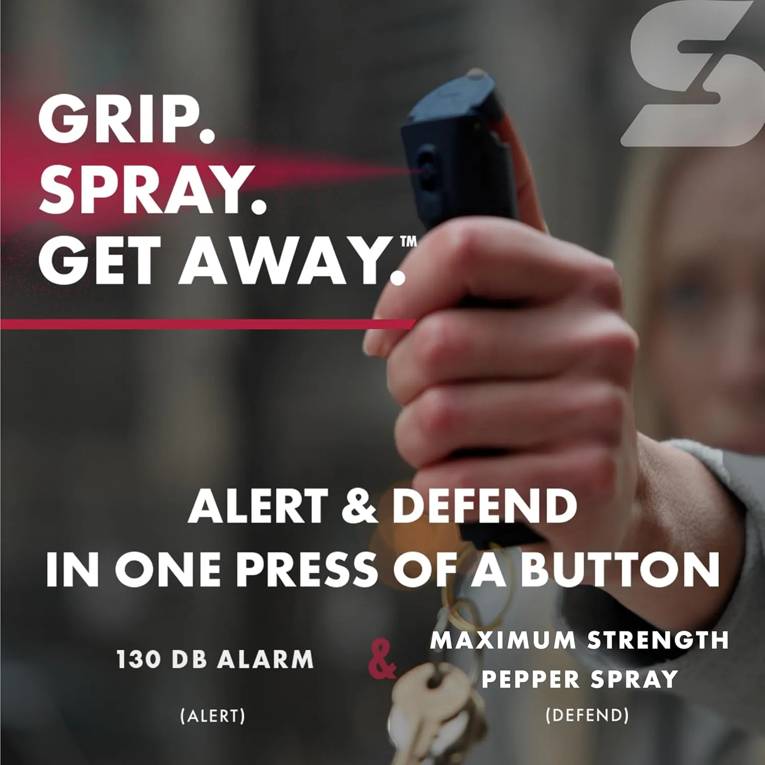 SABRE 2-in-1 Pepper Spray   Personal Alarm, Alert & Defend with One Press or Use Alarm Only, Fast Flip Top Safety with Finger Grip & Tuck-Away Keyring, Maximum Police Strength, UV Marking Dye & 130dB