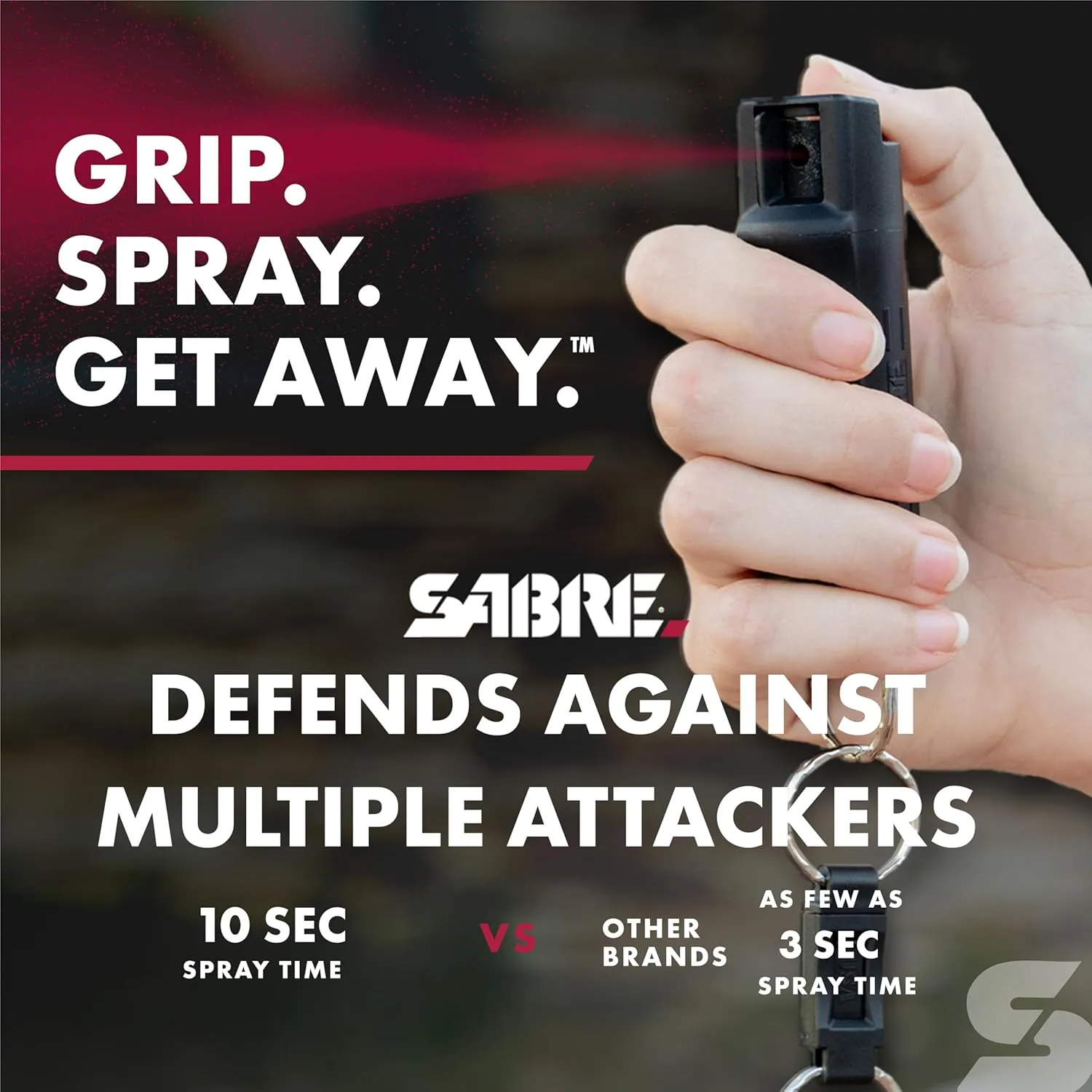 SABRE Pepper Spray, Maximum Police Strength OC Spray, Quick Release Keychain for Easy Carry and Fast Access, Finger Grip for More Accurate and Faster Aim, 0.54 fl oz, Secure and Easy to Use Safety