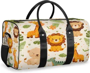 Safari Animals Travel Duffle Bag, Sports Gym Bags for Women Men, Carry On Weekender Overnight Bag, Giraffe Lion Crocodile Workout Hospital Airplane Trips Bag