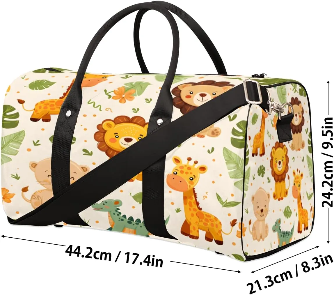 Safari Animals Travel Duffle Bag, Sports Gym Bags for Women Men, Carry On Weekender Overnight Bag, Giraffe Lion Crocodile Workout Hospital Airplane Trips Bag