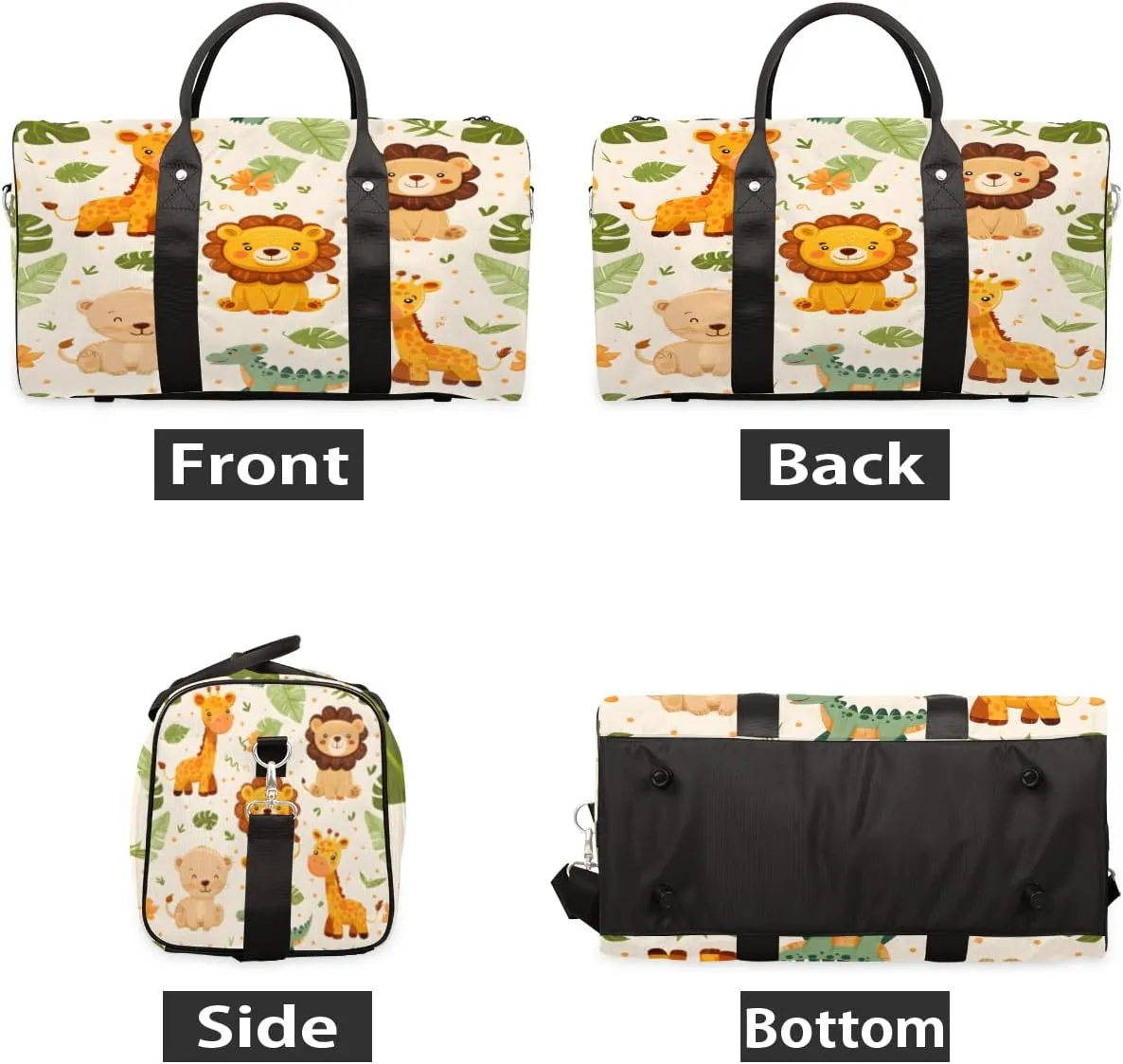 Safari Animals Travel Duffle Bag, Sports Gym Bags for Women Men, Carry On Weekender Overnight Bag, Giraffe Lion Crocodile Workout Hospital Airplane Trips Bag