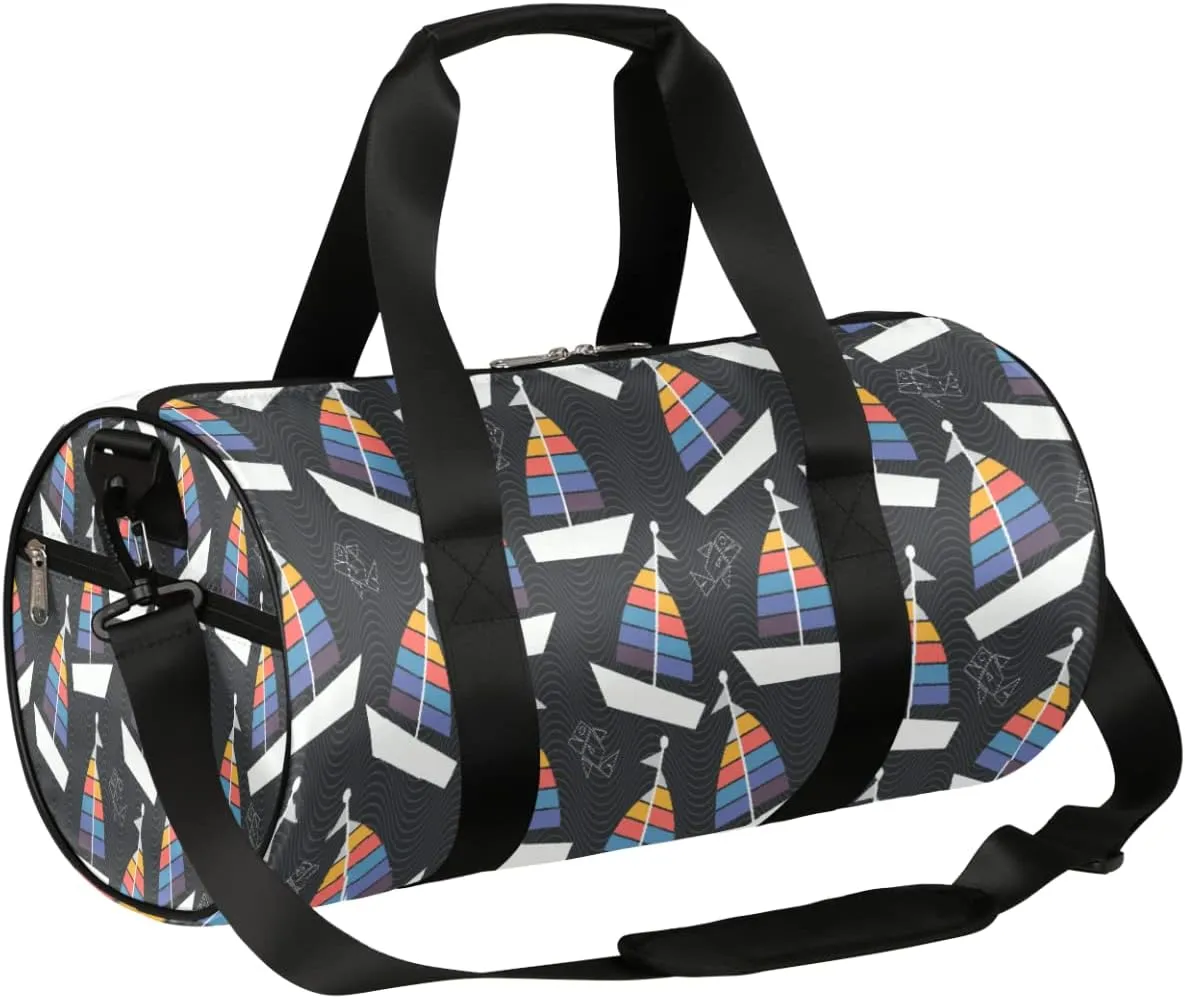 Sailboats Gym Bag Small Gym Duffel Bags for Men Women Wave Overnight Weekender Workout Bag Lightweight Sport Duffle Bag Carry On Gymbag