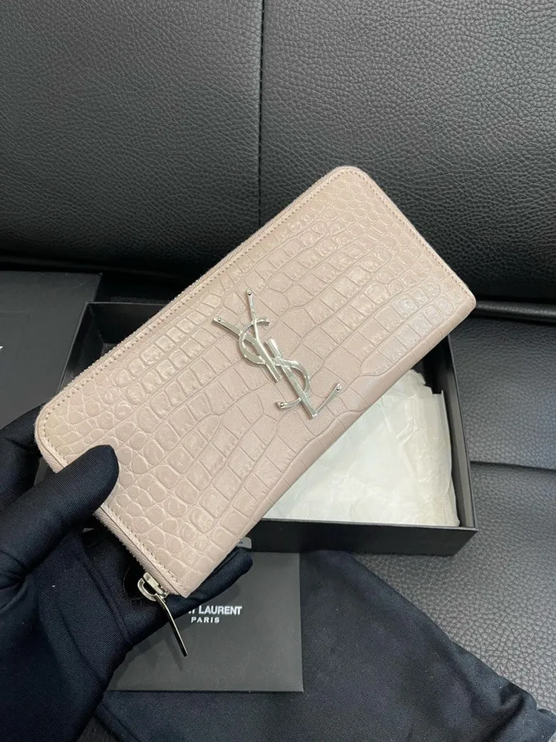 Saint Laurent Crocodile-Embossed Pink Wallet