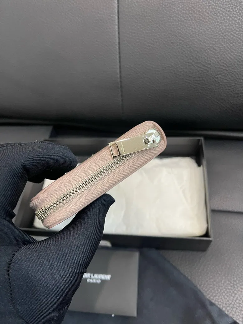 Saint Laurent Crocodile-Embossed Pink Wallet