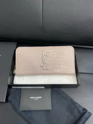 Saint Laurent Crocodile-Embossed Pink Wallet