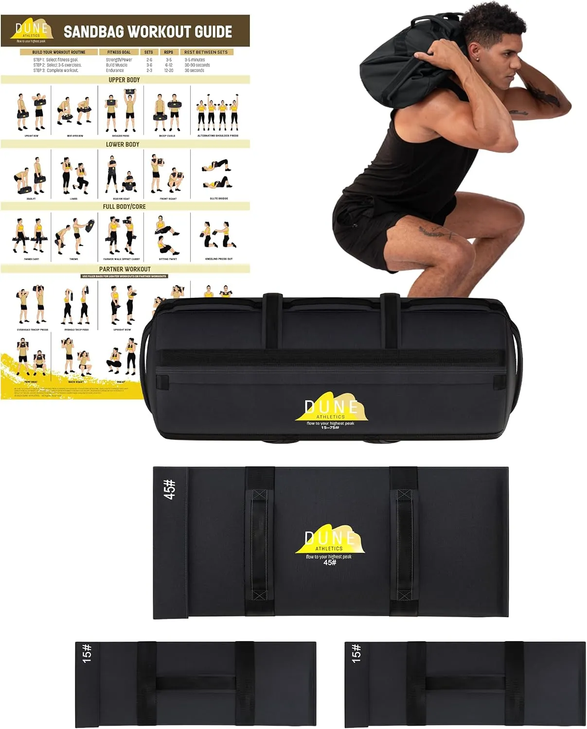Sandbags for Working Out (Unfilled) - Enhance Your Fitness with Our Workout Sandbag, Versatile & Durable Sand Bags for Weight Training | 10-50 lbs & 15-75 lbs - Sandbags for Fitness Guide Included