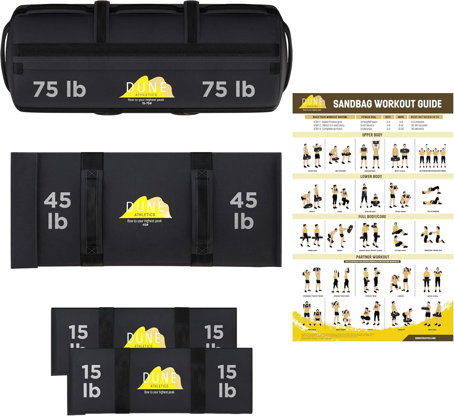 Sandbags for Working Out (Unfilled) - Enhance Your Fitness with Our Workout Sandbag, Versatile & Durable Sand Bags for Weight Training | 10-50 lbs & 15-75 lbs - Sandbags for Fitness Guide Included