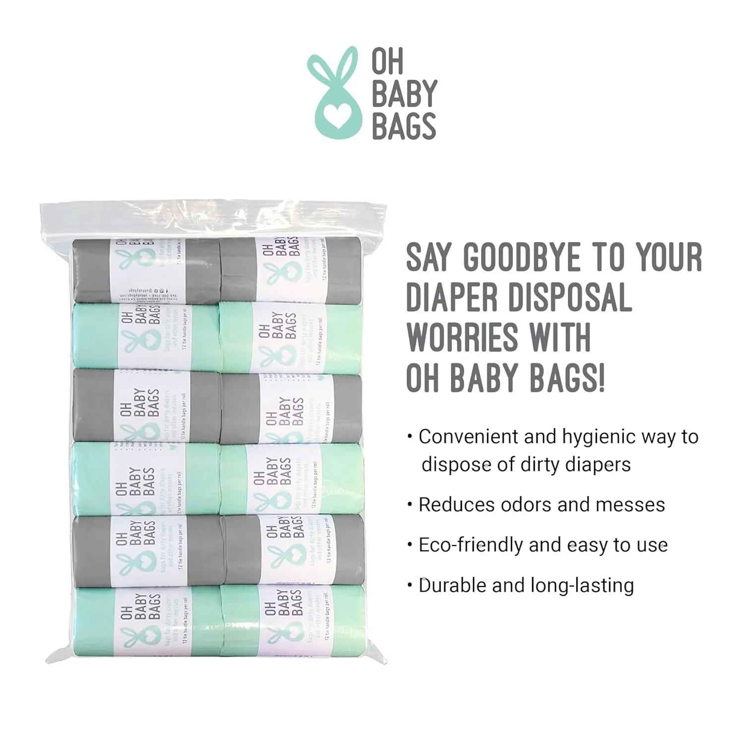 Scented Disposable Plastic Bags, Seafoam and Gray, 12 Rolls (144 Bags)