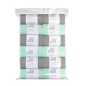 Scented Disposable Plastic Bags, Seafoam and Gray, 12 Rolls (144 Bags)