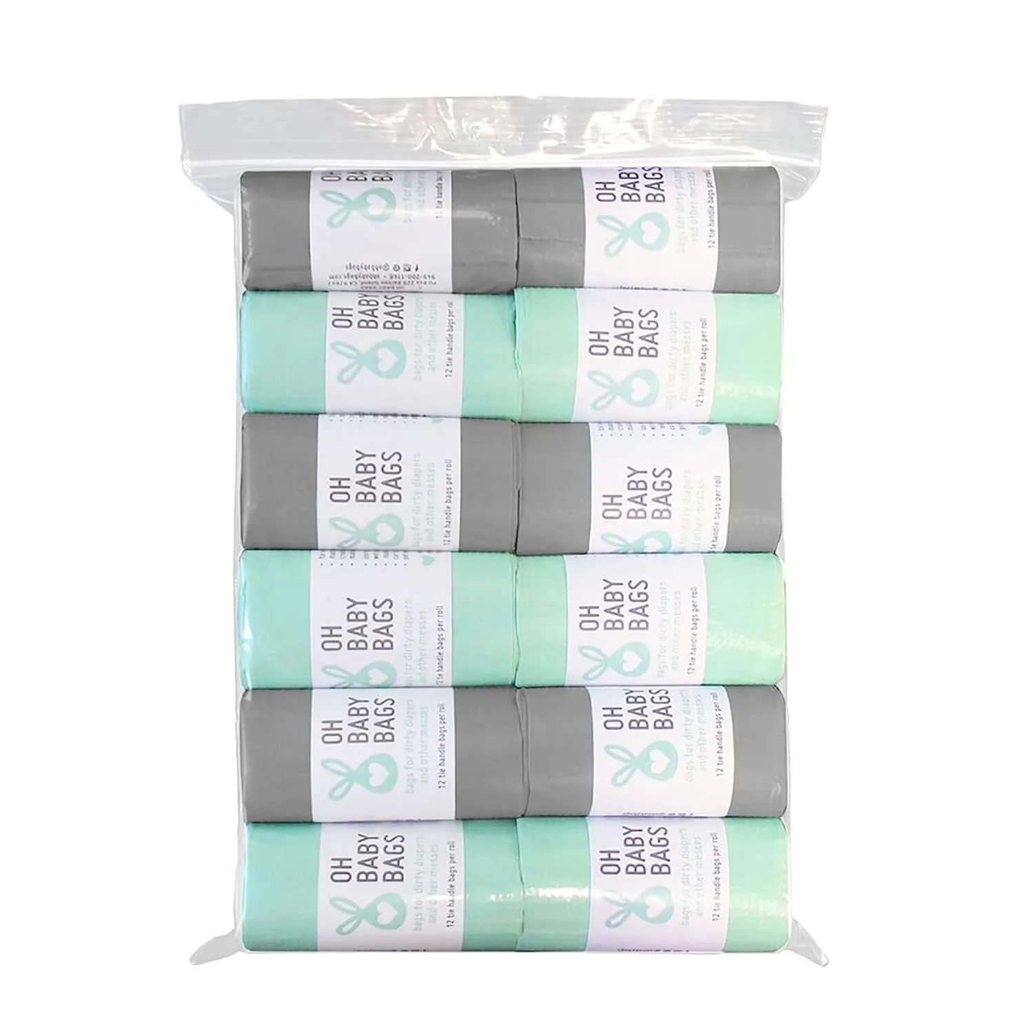 Scented Disposable Plastic Bags, Seafoam and Gray, 12 Rolls (144 Bags)