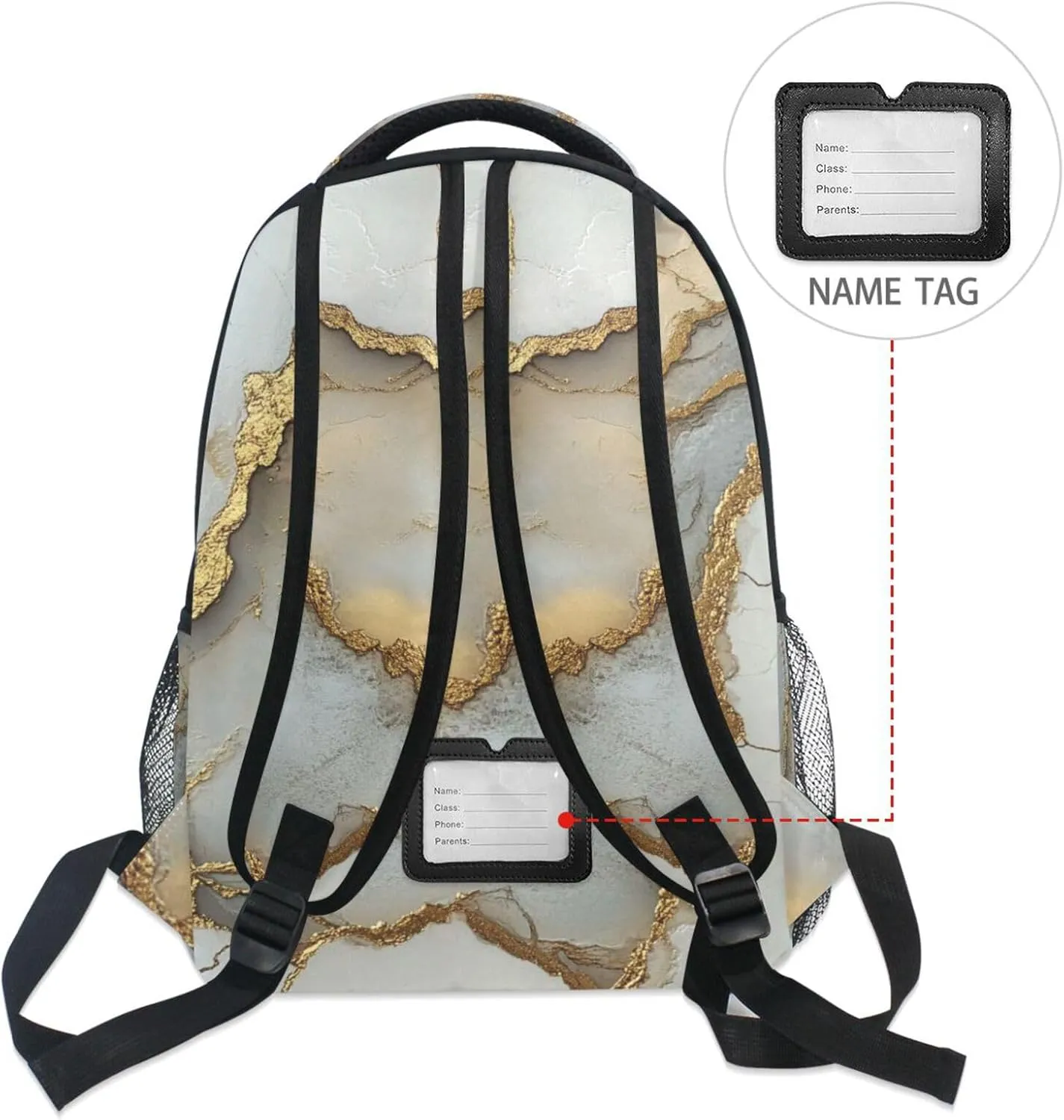 School Backpack for Men and Women Fashion School Book Bag with Chest Strap for Travel Trip Marble White Neutral