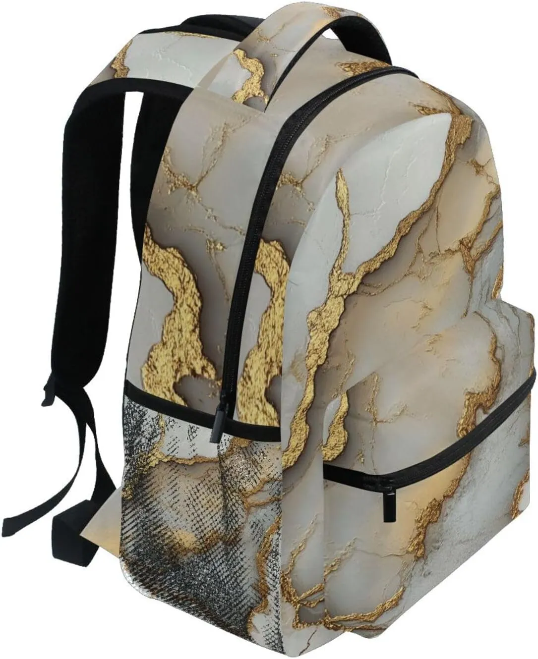 School Backpack for Men and Women Fashion School Book Bag with Chest Strap for Travel Trip Marble White Neutral
