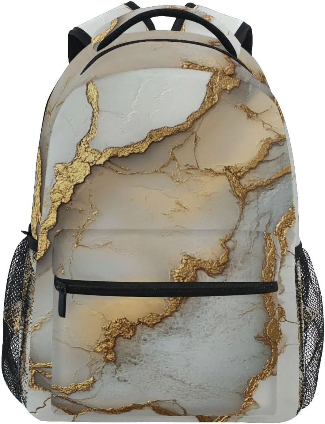 School Backpack for Men and Women Fashion School Book Bag with Chest Strap for Travel Trip Marble White Neutral